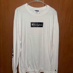 Champion White Long Sleeve Logo Graphic Men's Cotton Crew Neck T-Shirt XL